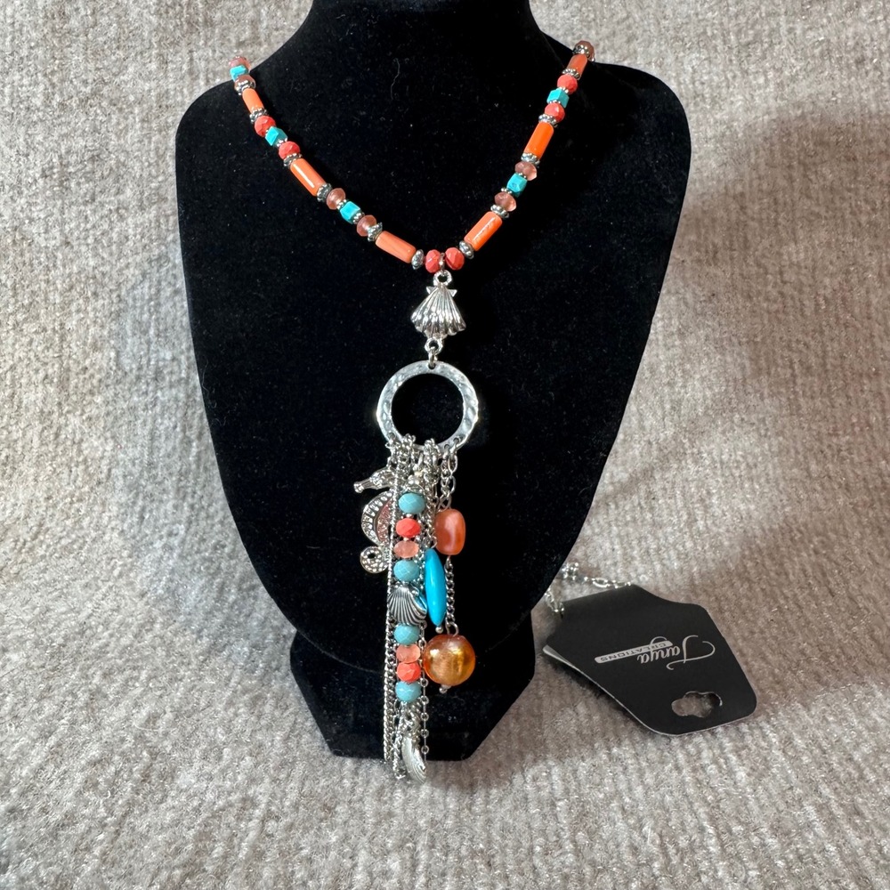 Tanya Creations Statement Necklace Seahorse Shell Tassel Beaded Beach Resort